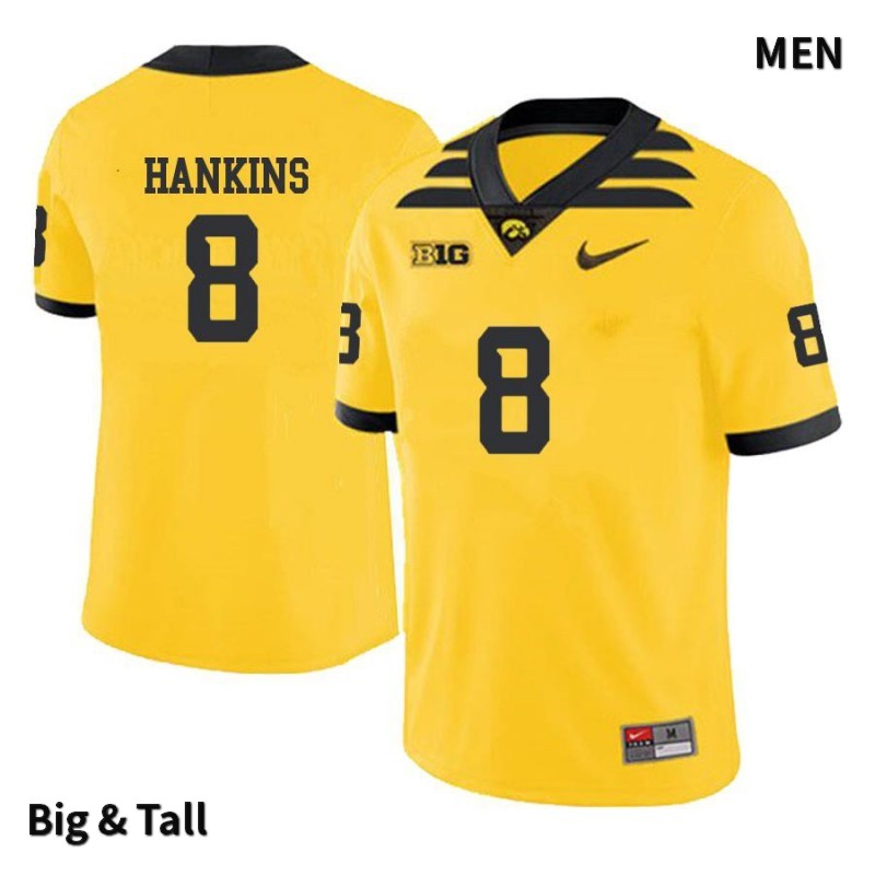 Men's Iowa Hawkeyes NCAA #8 Matt Hankins Yellow Authentic Nike Big & Tall Alumni Stitched College Football Jersey IB34X20EM
